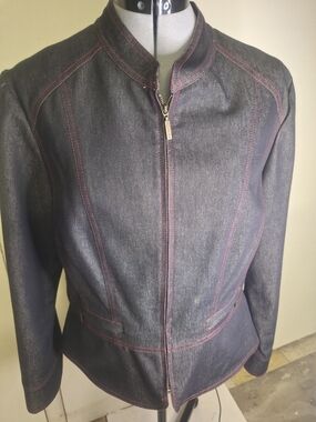A-Line  Dark Denim Jacket with Red Topstitching Size 14